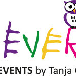 Logo mit bunten Buchstaben, die "Cleverly" schreiben, einer lila Eule auf dem "R" und dem Text "Kinderevents by Tanja Grallert" darunter in Schwarz.