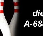 Links fünf Bowlingpins und eine schwarze Bowlingkugel, rechts die Adresse "die Spinnerei 20, A-6845 Hohenems" in weißer Schrift.