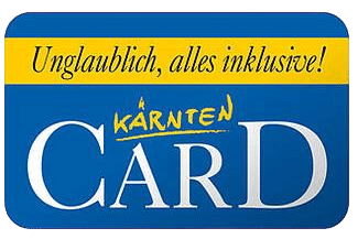 Eine blau-gelbe Kärnten Card mit dem Text "Unglaublich, alles inklusive!" im oberen Bereich und dem Schriftzug "Kärnten Card".