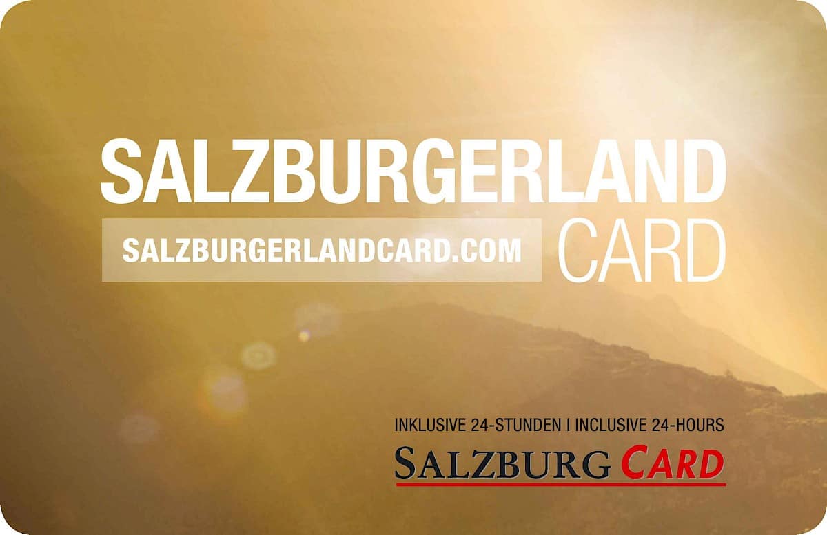 SalzburgerLand Card mit Berglandschaft im Hintergrund, Website-URL und Hinweis auf die 24-Stunden-Salzburg-Card.